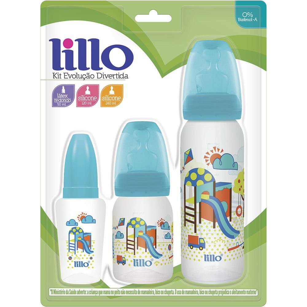 Kit Mamadeiras Lillo Evolução Divertida 661321 Azul - 3 Peças