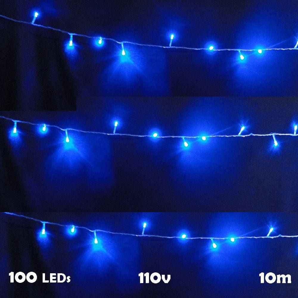 Pisca Pisca 100 LEDs 10m Azul 4 Fases Fio Transparente 1040