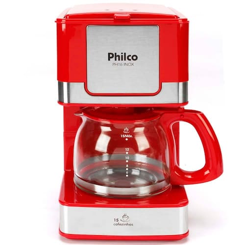 imagem-Cafeteira Elétrica Philco PH16 15 Xícaras - Vermelha/Aço Escovado - 110V 