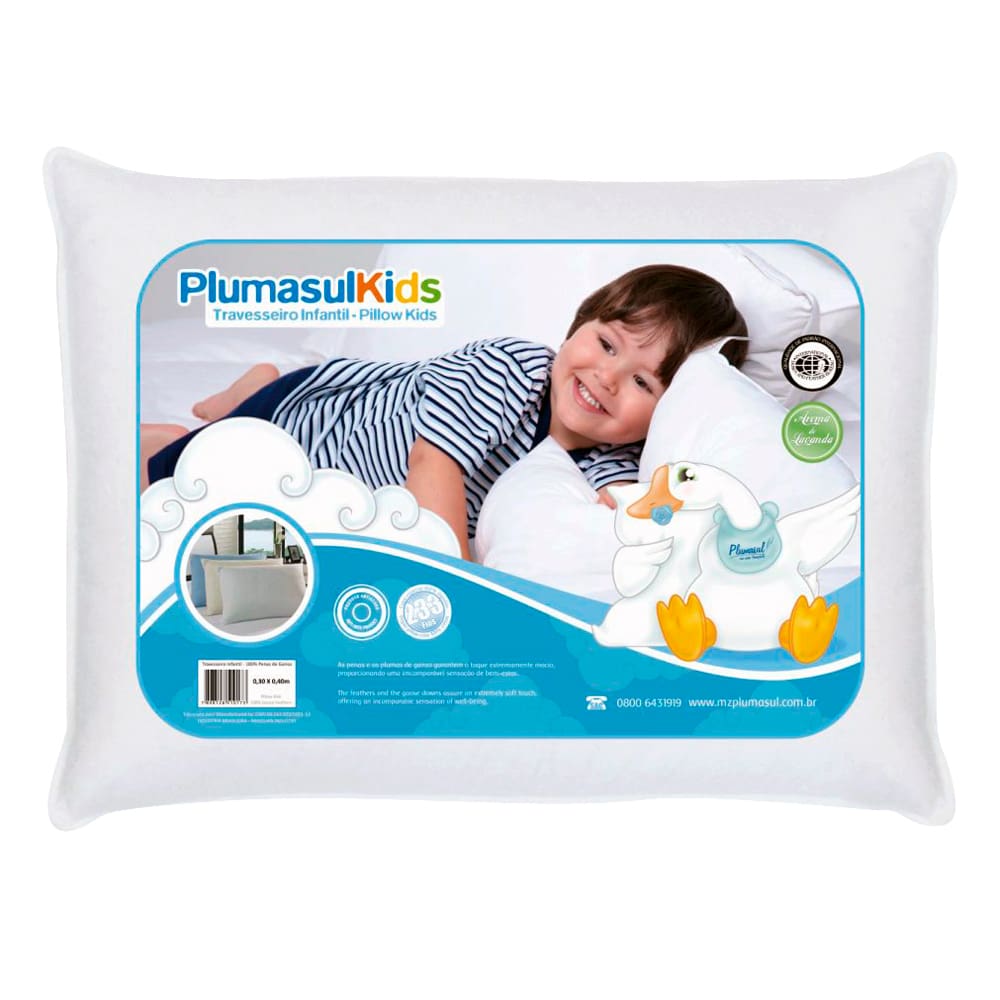 Travesseiro Infantil Plumasul 50% Penas e 50% Plumas de Ganso Percal 233 fios 30x40 cm - Branco