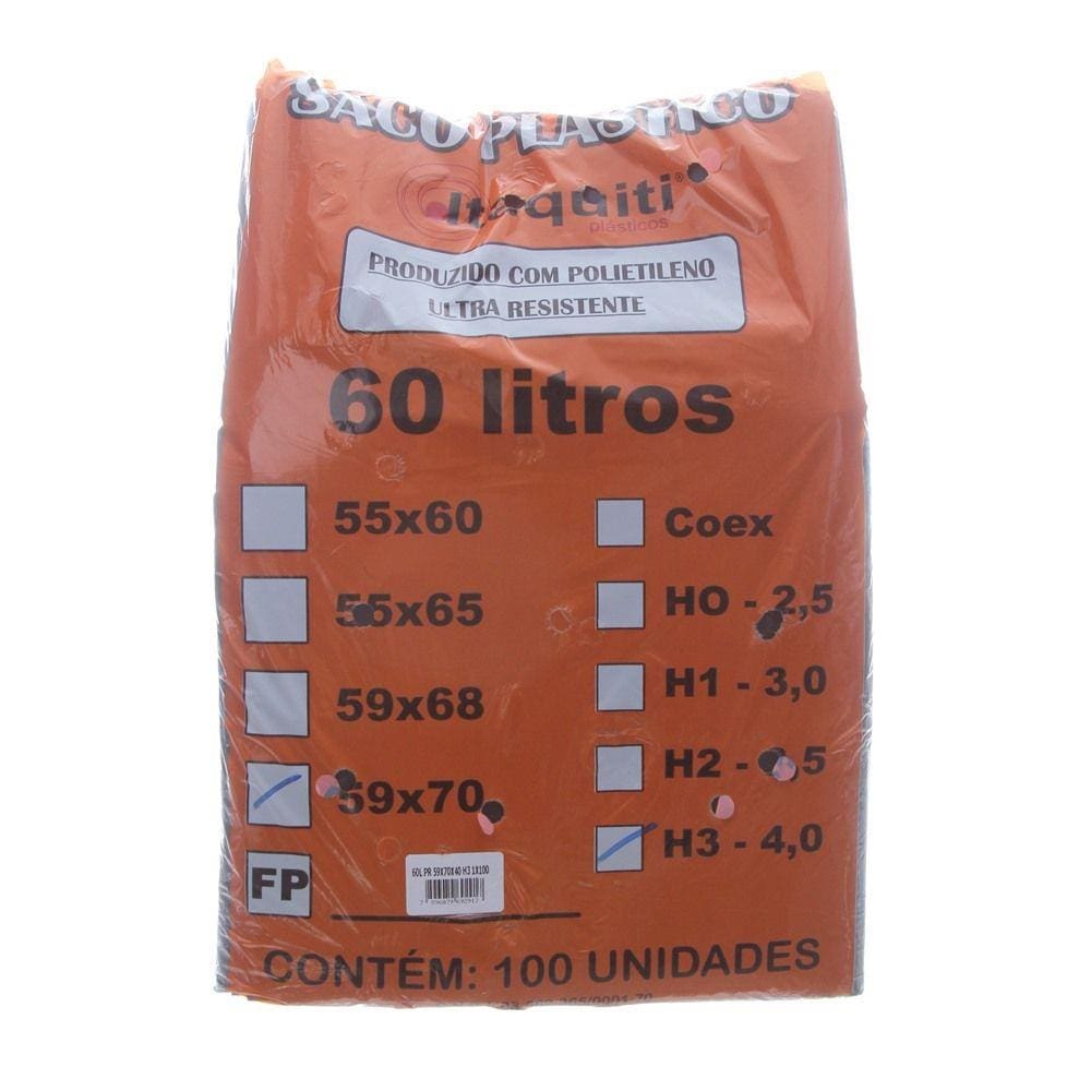 Saco para Lixo com Capacidade de 60 Litros Preto com 100 Unidades Itaquiti