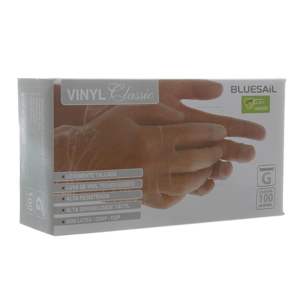 Luva Vinyl Classic com 100 Unidades Bluesail