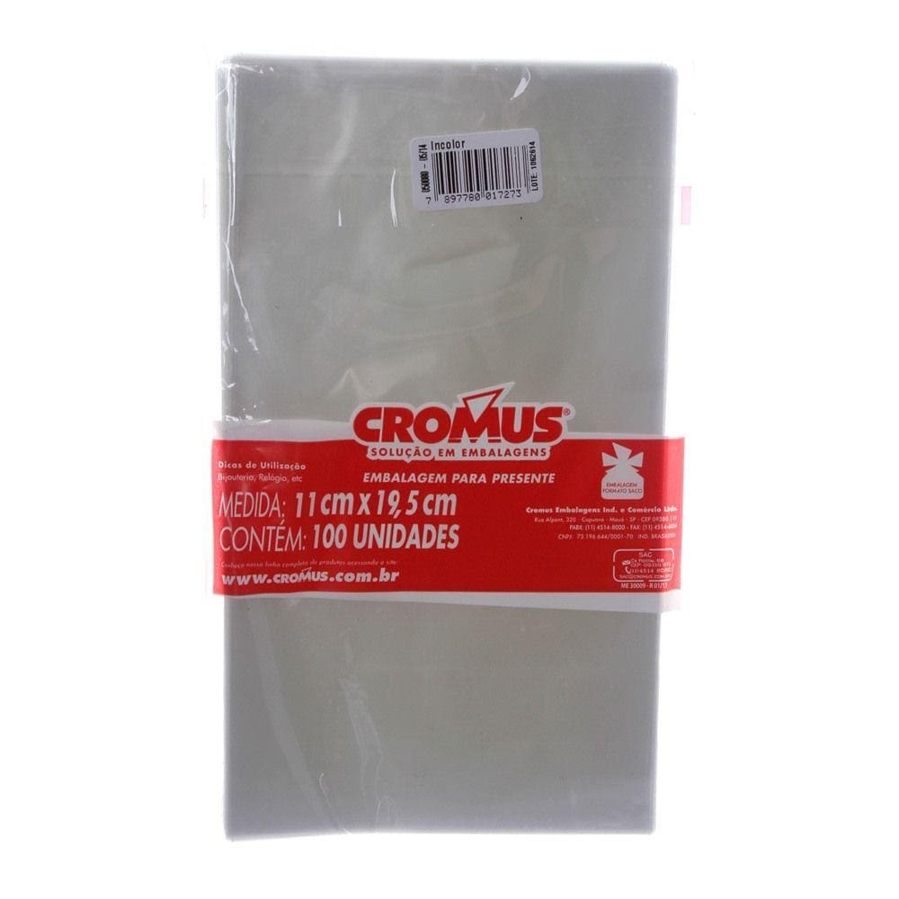 Saco PP Polipropileno Incolor 11 x 19,5cm com 100 Unidades Cromus