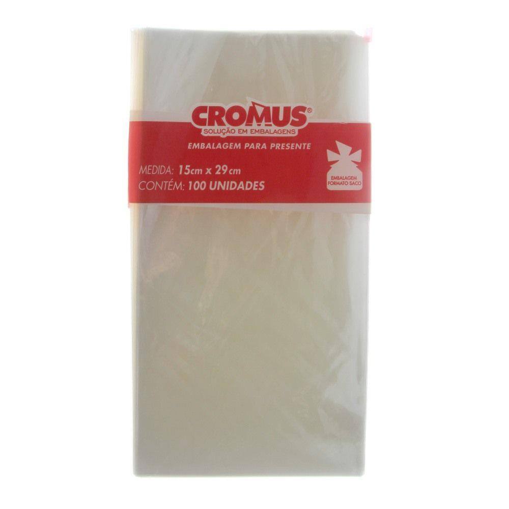 Saco PP Polipropileno Incolor 15 x 29cm com 100 Unidades Cromus