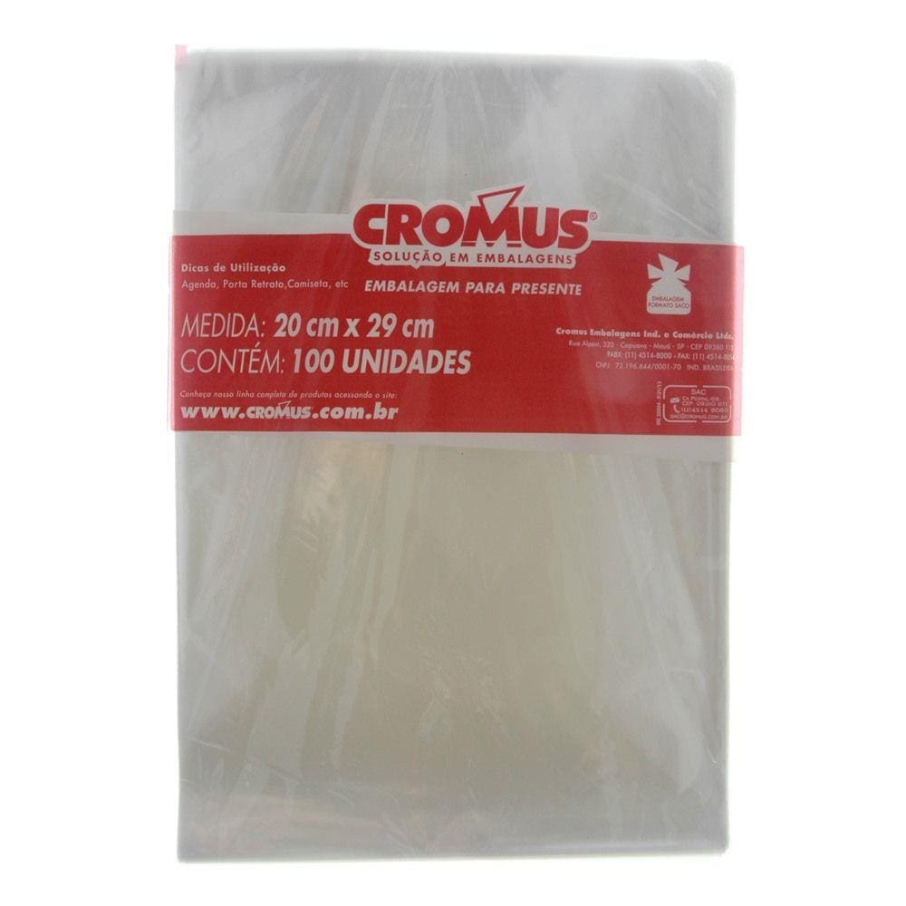 Saco PP Polipropileno Incolor 20 x 29cm com 100 Unidades Cromus