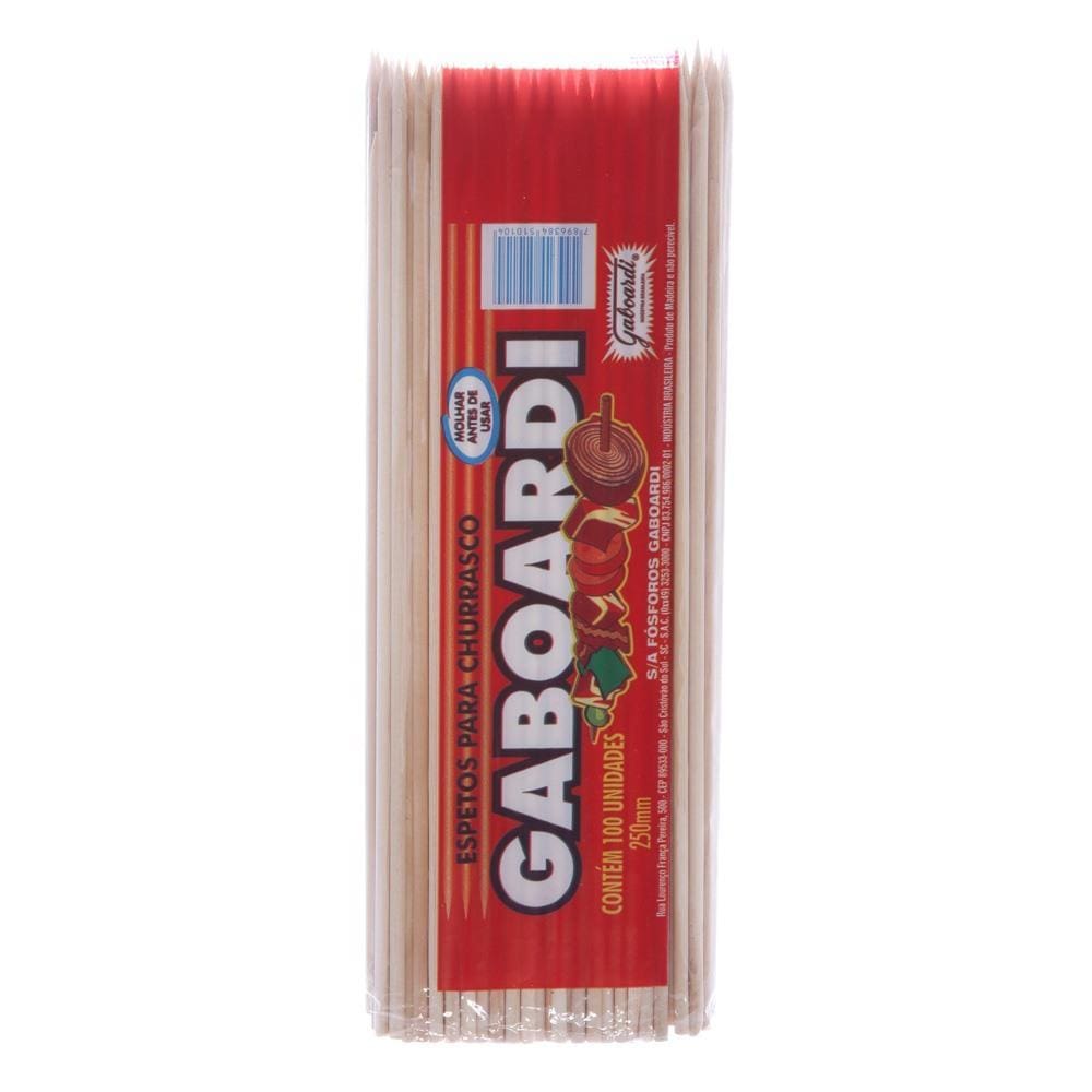 Espeto de Madeira para Churrasco de 250mm com 100 Unidades Gaboradi