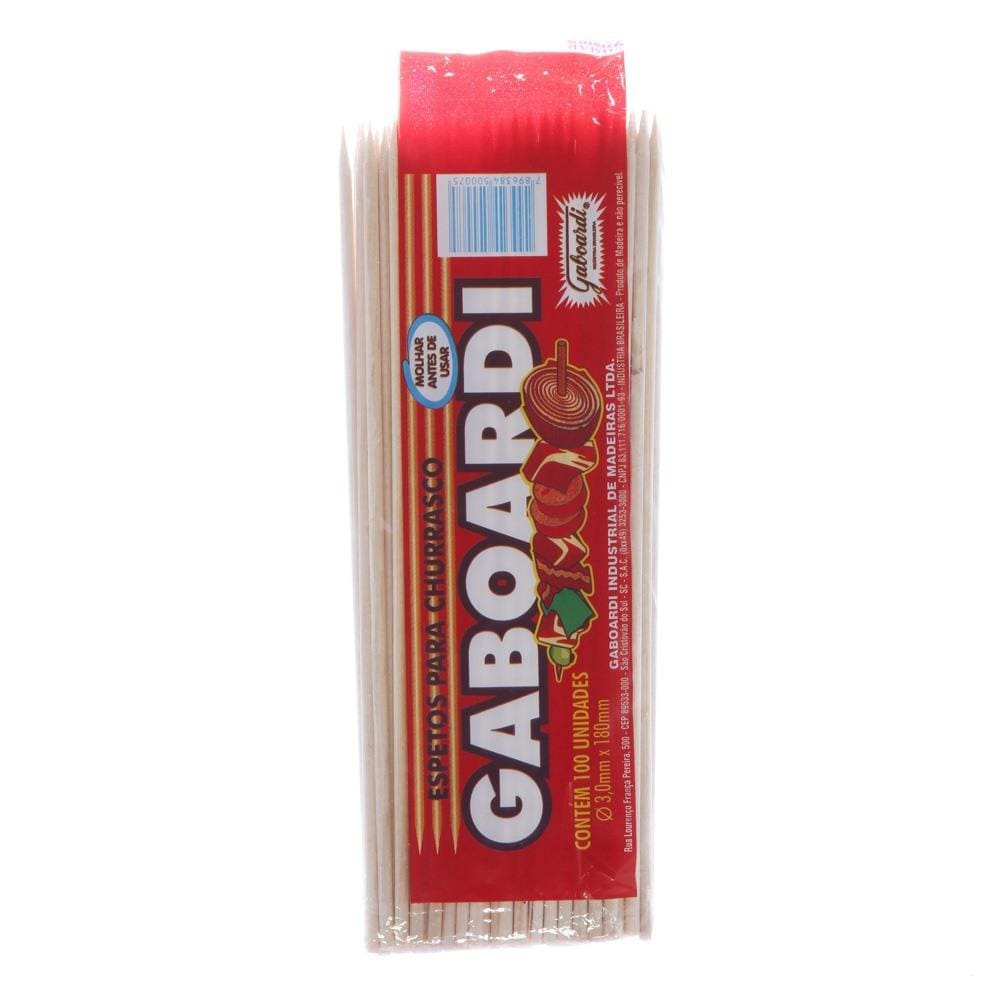 Espeto de Madeira para Churrasco de 180mm com 100 Unidades Gaboradi