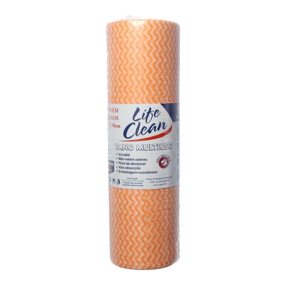 Pano Multiuso Laranja Rolo com 30cm x25m Life Clean