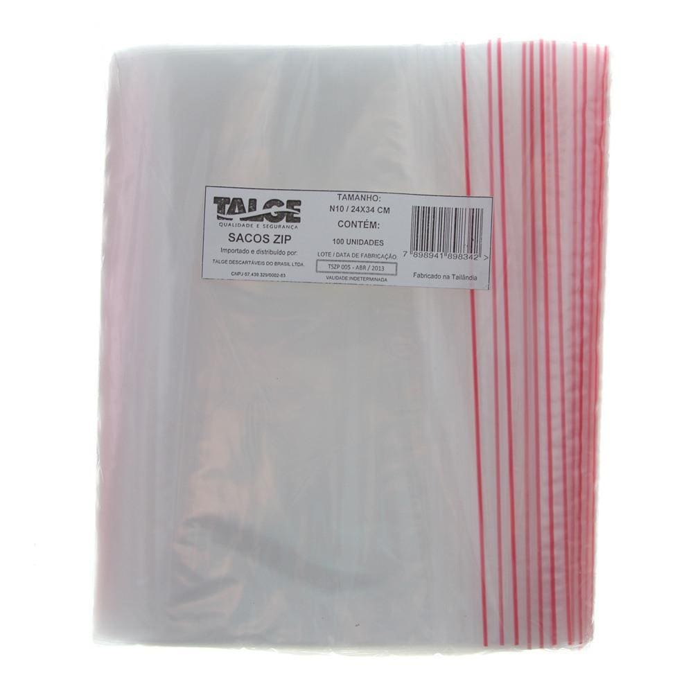 Sacos Plásticos Zip Lock com Fecho Hermético nº 10 com 100 Unidades