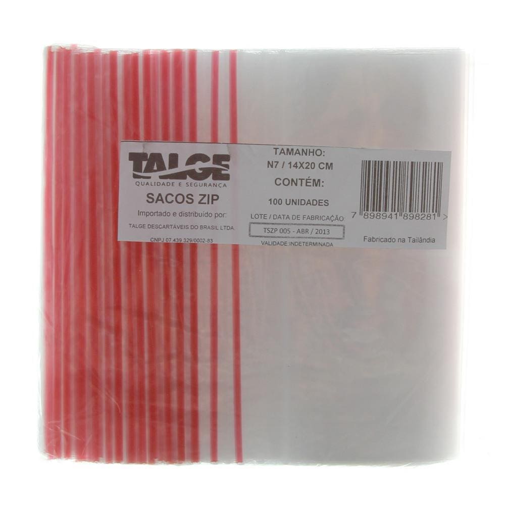 Sacos Plásticos Zip Lock com Fecho Hermético nº 7 com 100 Unidades