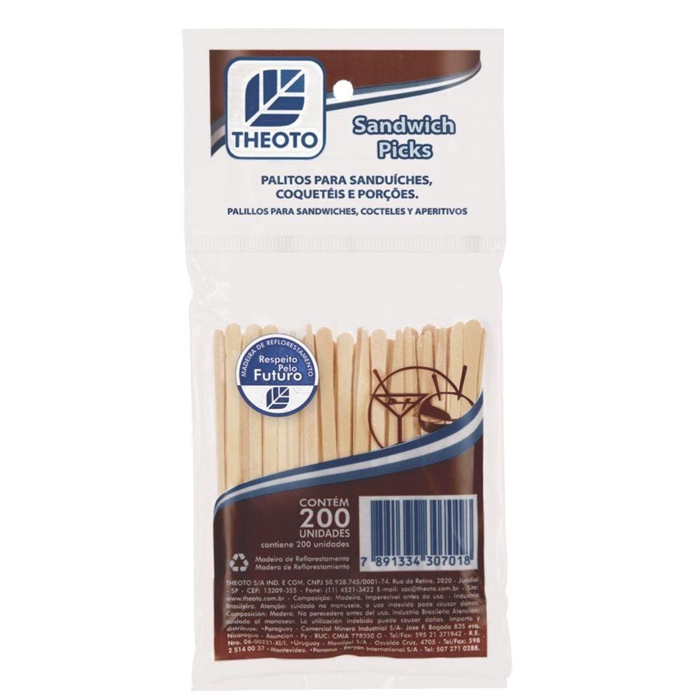 Palito em Madeira para Sandwich Picks com 200 Unidades Theoto