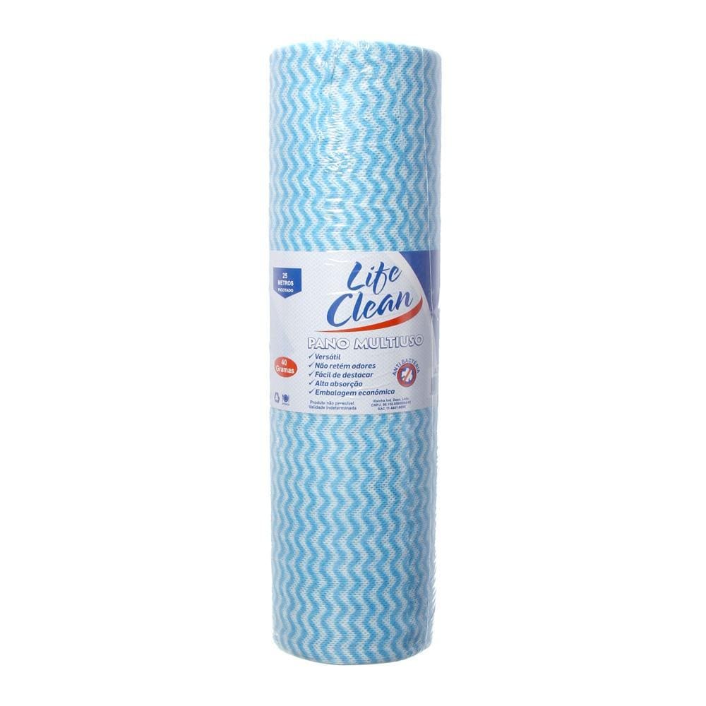 Pano Multiuso Azul Rolo com 30cm x 25m Life Clean