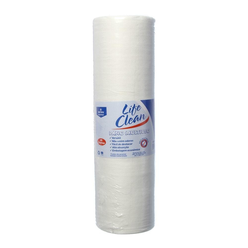 Pano Multiuso Branco Rolo com 30cm x 25m Life Clean