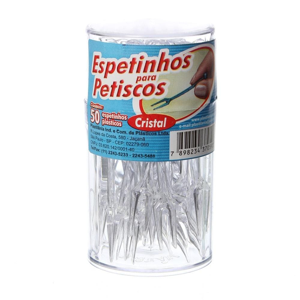 Espeto de Acrílico para Petisco Cristal com 50 Unidades Plastilânia