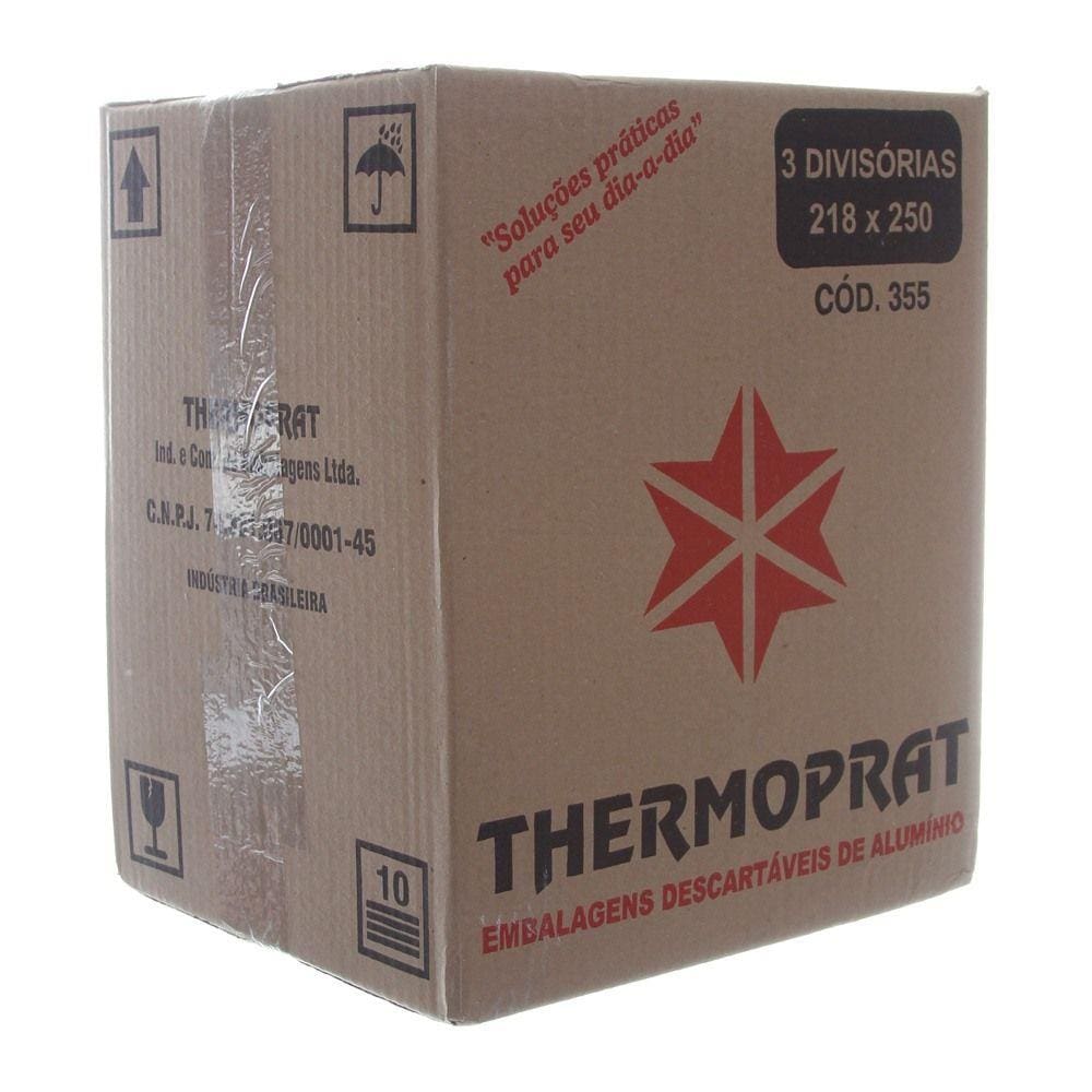 Marmitex de Alumínio com Capacidade de 900ml 3 Divisão com Tampa de Cartão Aluminizado Caixa com 100 Unidades Thermoprat