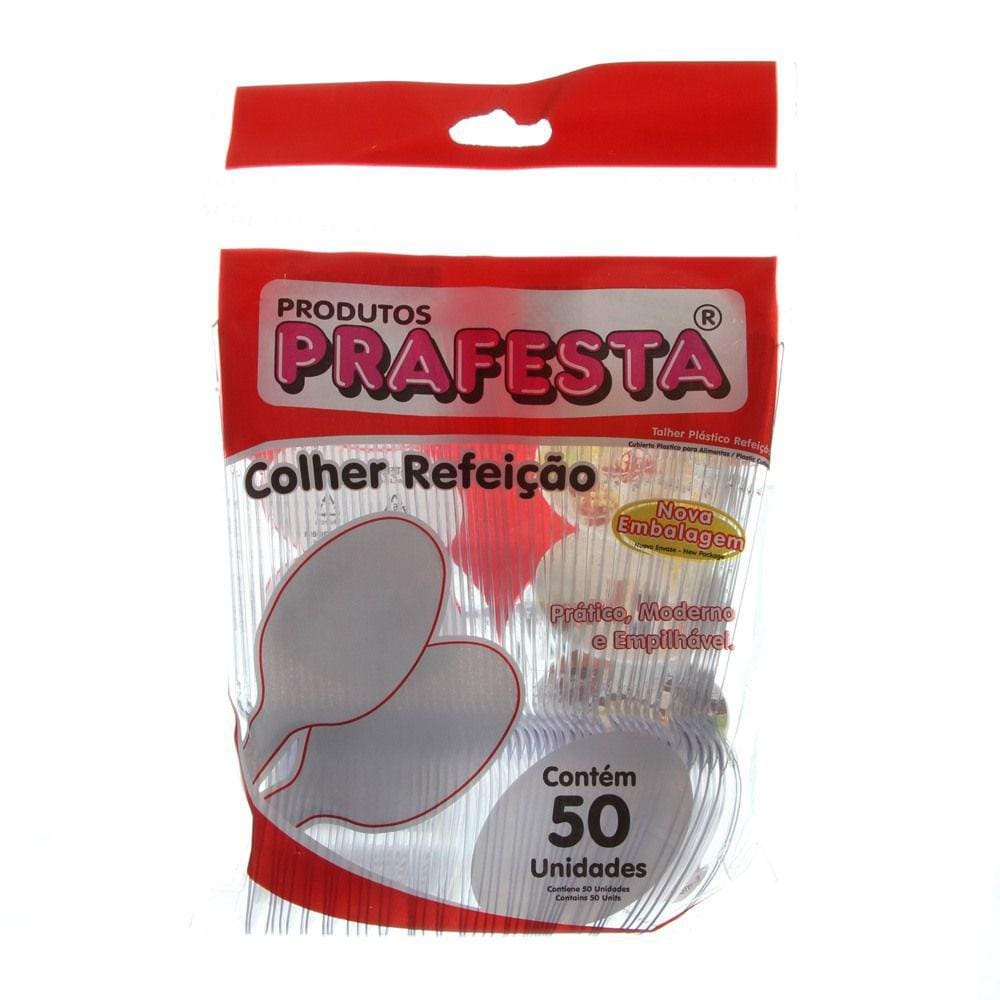 Colher Descartável para Refeição Cristal com 50 Unidades Prafesta