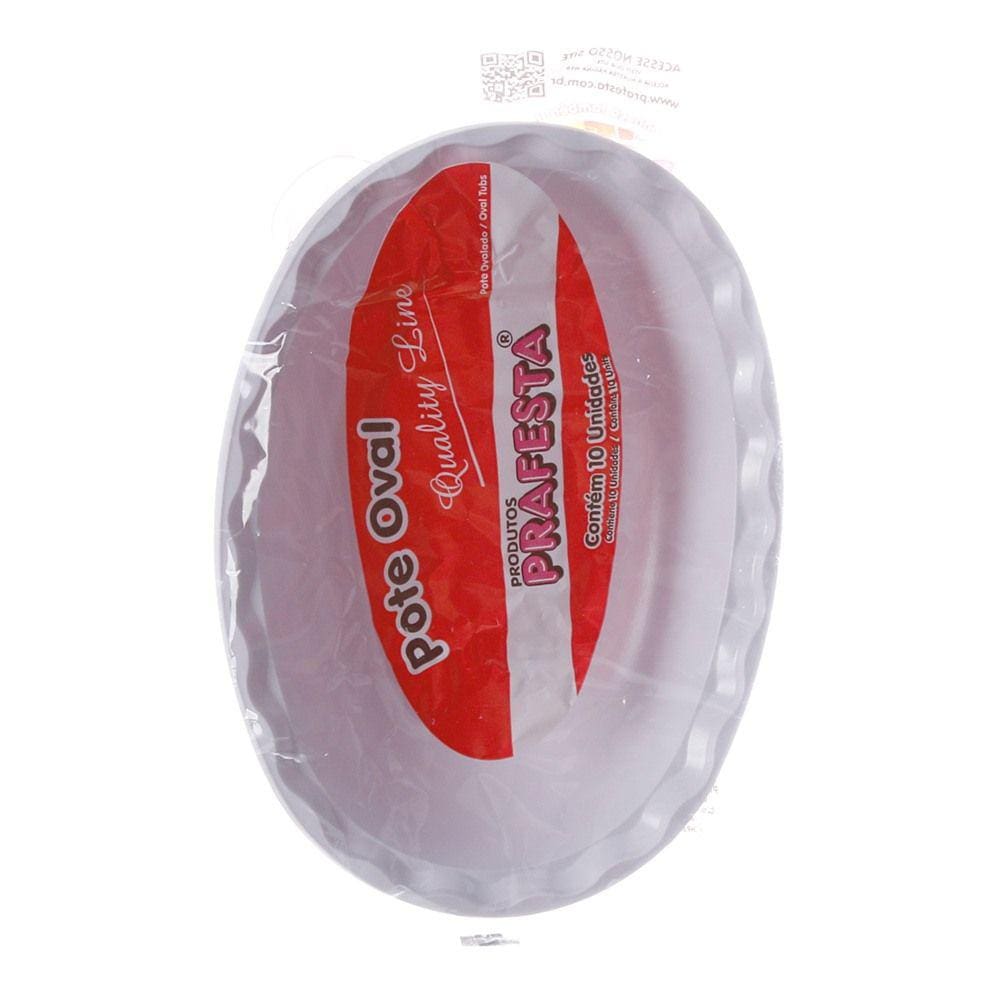Pote de Plástico Descartável Oval Branco com 10 Unidades Prafesta