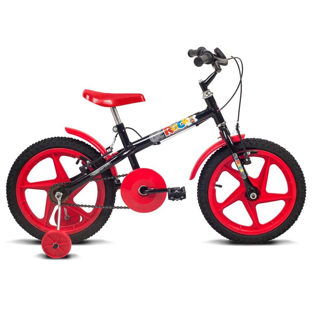 Bicicleta Infantil Rock Aro 16 Verden - Preta/Vermelha
