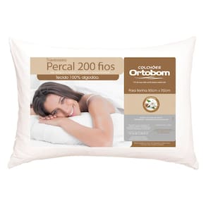Travesseiro Ortobom Super em Fibra Siliconizada Percal 200 Fios 50 x 70 cm - Branco