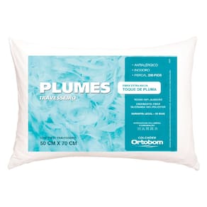 Travesseiro Ortobom Plumes em Fibra Siliconada Percal 200 Fios 50 x 70 cm - Branco