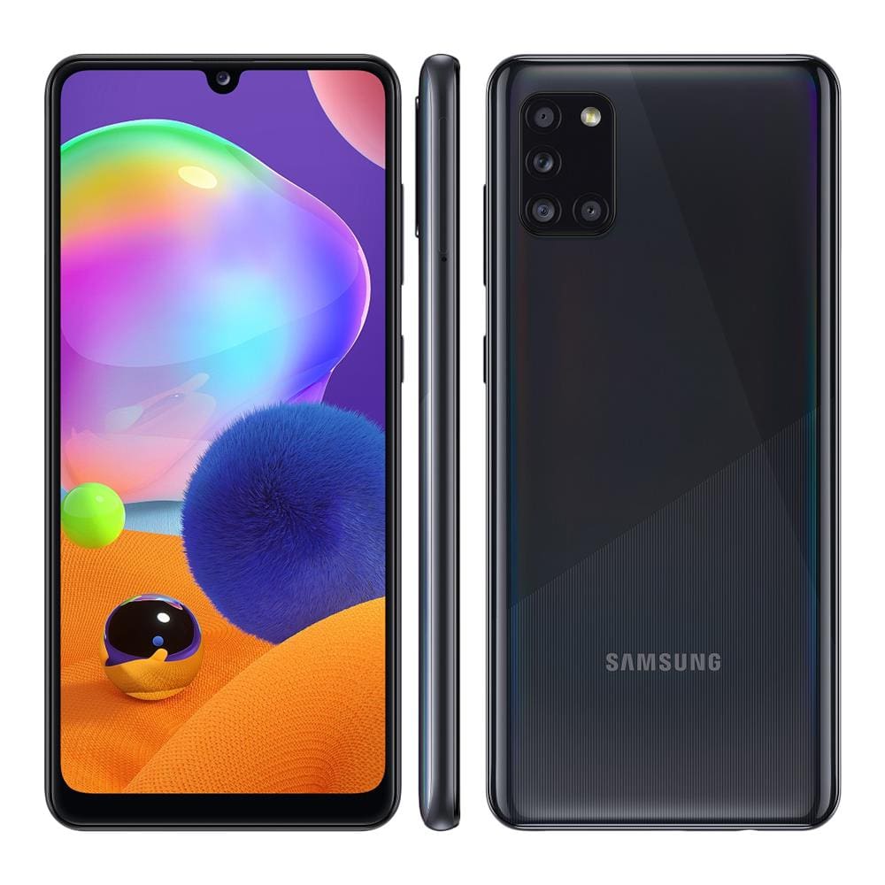 Smartphone Samsung Galaxy A31 Preto 128GB, 4GB RAM, Tela Infinita de 6.4”, Câmera Traseira Quádrupla, Leitor Digital na Tela e Android 10.0