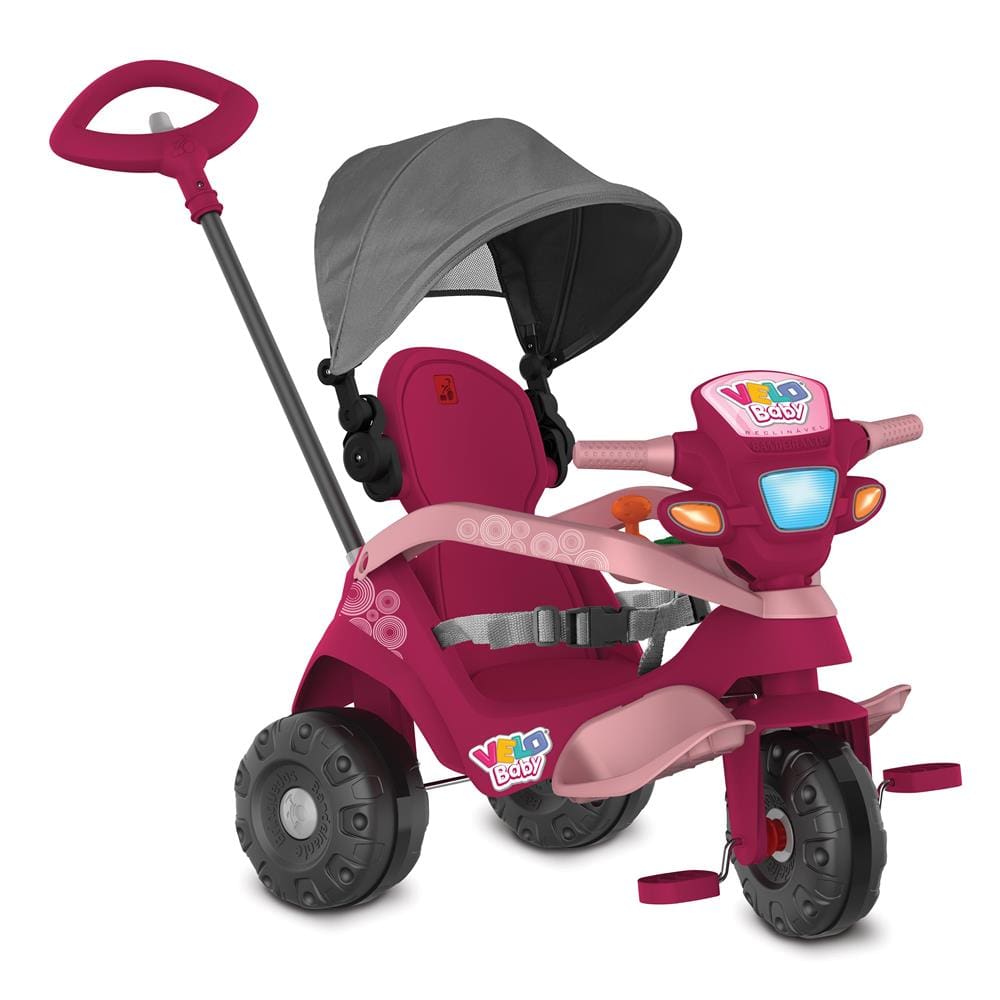 Triciclo de Passeio e Pedal para Bebe Calesita Moto Uno Rosa