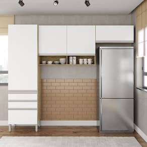 Cozinha Compacta Bartira Jaspe com 4 Portas, 3 Gavetas e 5 Prateleiras - 260,4cm de largura