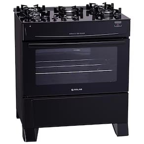 Fogão Atlas 5 Bocas Mônaco Top Glass com Mesa de Vidro e Acendimento Automático Bivolt – Preto