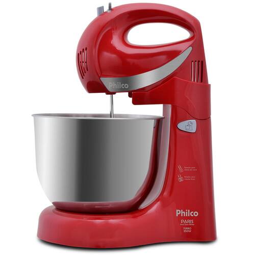 imagem-Batedeira Philco Paris Inox Duo Mixer Turbo 2 com 4 Velocidades e 350W - Vermelha - 220V
