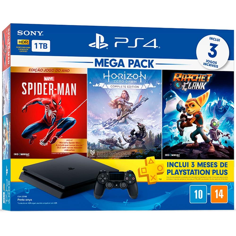 PlayStation 4 1TB 1 Controle Preto Sony - com God of War Ragnarok