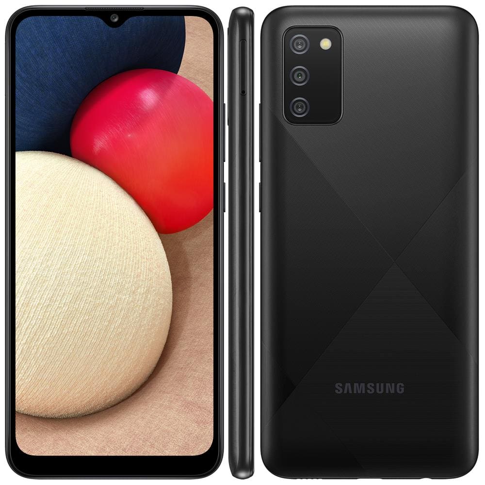 Smartphone Samsung Galaxy A02s Preto 32GB, Tela Infinita de 6.5”, Câmera Tripla, bateria 5000mAh, 3GB RAM e Processador Snapdragon 450