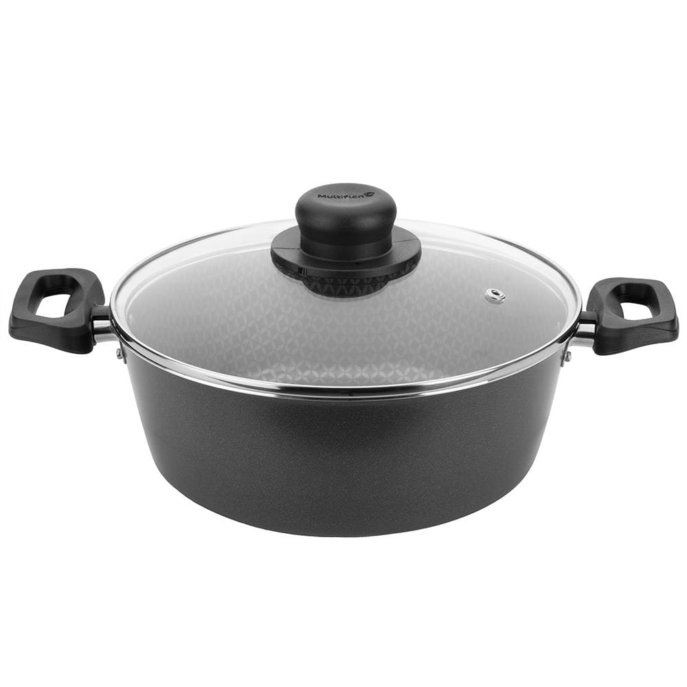 Caçarola Multiflon Essencial em Alumínio com Revestimento Interno Antiaderente e Tampa de Vidro com Saída de Vapor 22 cm – Grafite