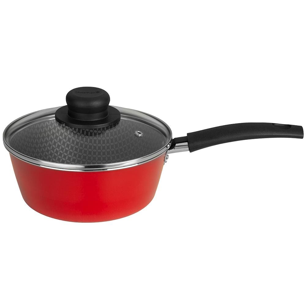 Panela Multiflon Essencial em Alumínio com Revestimento Interno Antiaderente e Tampa de Vidro com Saída de Vapor 18 cm – Vermelha