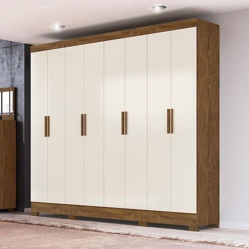 imagem-Guarda-Roupa Casal Moval Diplomata com 8 Portas e 4 Gavetas - Castanho Wood/Baunilha