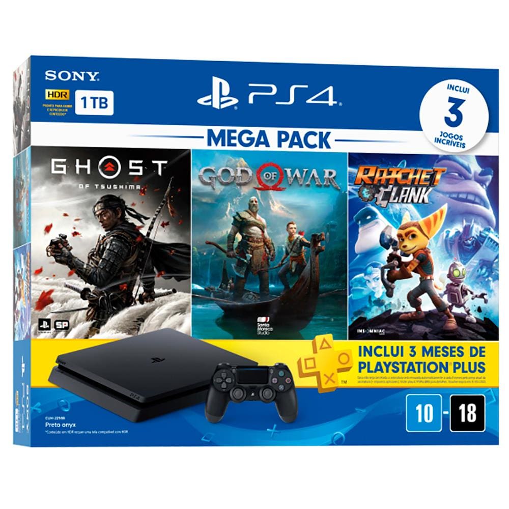 PS4 1TB + Jogo Spider-Man + Horizon Zero Dawn + Ratchet & Clank