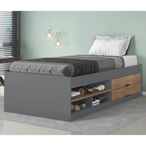 Cama de Solteiro Conquista Móveis Bia com 2 Prateleiras e 2 Gavetas