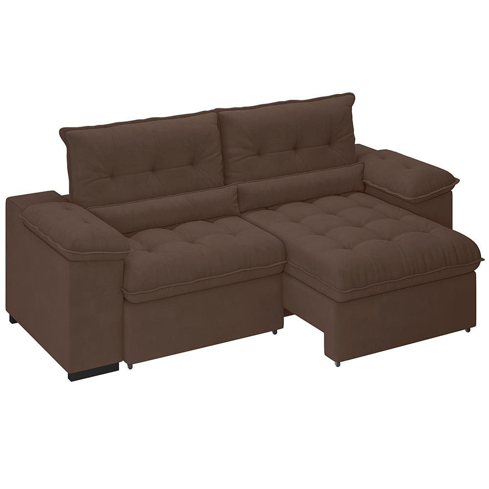 Sofá 3 Lugares Besthouse Arezzo com Assento Retrátil e Encosto Reclinável em Revestimento Suede Veludo 215 cm de Largura