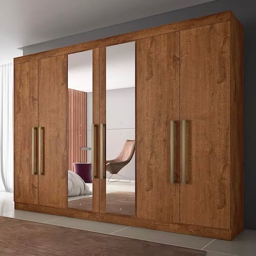 imagem-Guarda-Roupa Casal Made Marcs Bergone com 6 Portas, 6 Gavetas, 7 Prateleiras e Espelho - 274 cm de Largura - Brauna