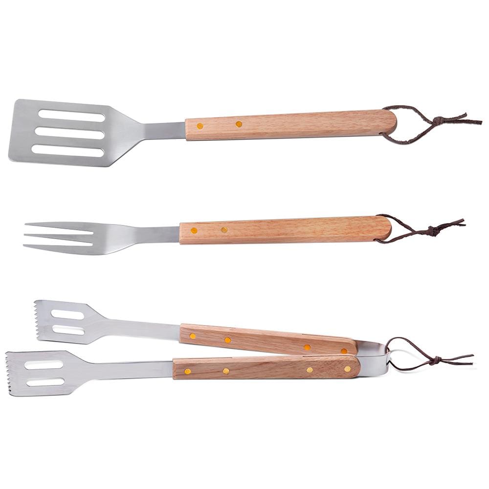 Conjunto de Espátula, Pegador e Garfo para Churrasco Brinox – 3 Peças