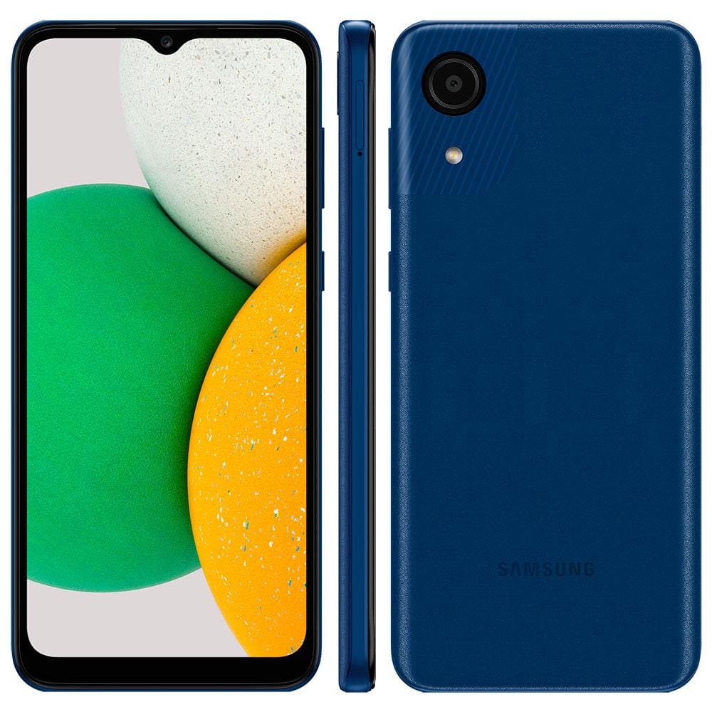 Smartphone Samsung Galaxy A03 Core Azul 32GB, Câmera Traseira 8 MP, Tela Infinita de 6.5”, Octa Core, 2GB RAM, e Android