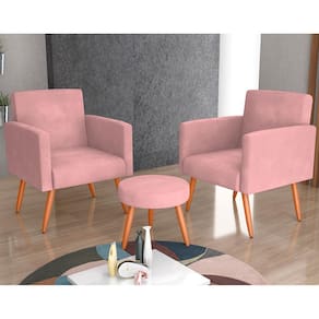 Conjunto de Poltronas Matrix Dallas com Puff e Revestimento em Tecido Veludo