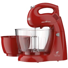 Batedeira Britânia Pérola 550 com 4 Velocidades + Turbo e 2 Tigelas – Vermelha