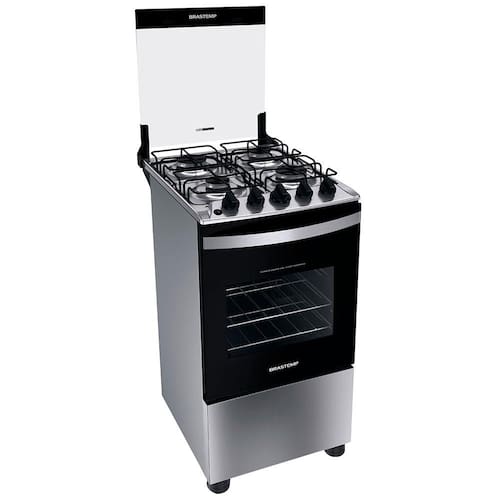 imagem-Fogão Brastemp 4 Bocas BFO4NBR Clean com Mesa de Inox, 2 Prateleiras Ajustáveis e Acendimento automático Bivolt – Inox