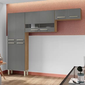 Cozinha Compacta Kit's Paraná Nala com 8 Portas e 4 Prateleiras - 222cm de largura