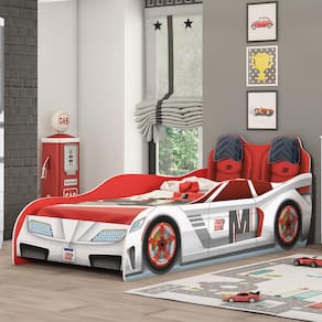 Cama Infantil Móveis Estrela Fast Car Para Colchão 188 x 88 - Branco/Vermelho/Preto