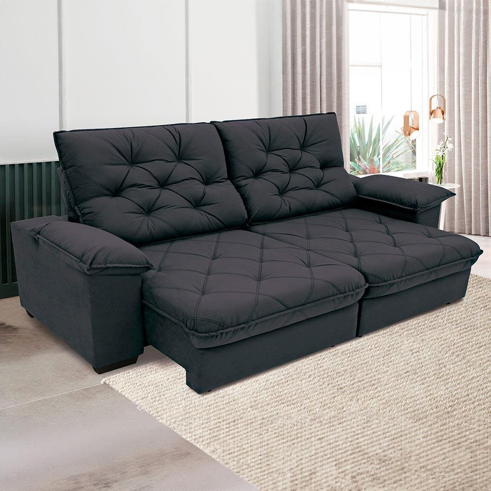 Sofá 4 Lugares Linoforte Luggero Retrátil e Reclinável Revestido em Tecido Suede - 230cm de largura