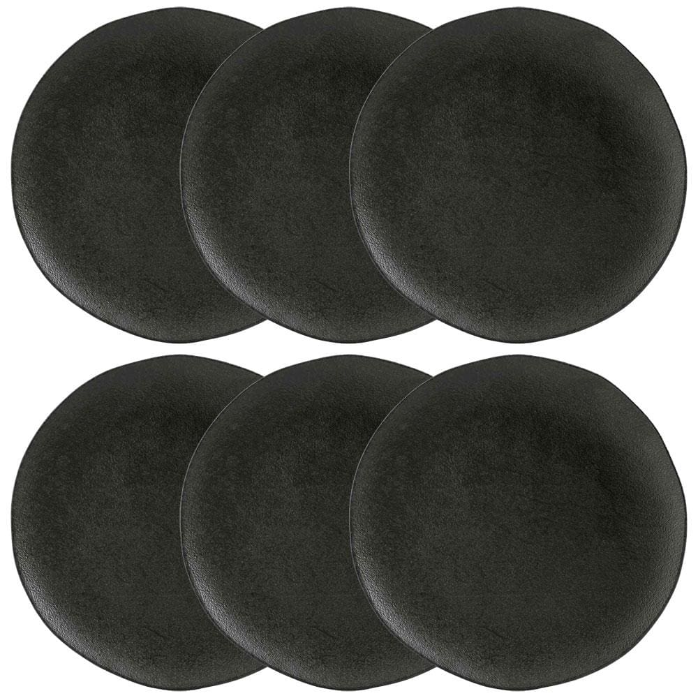 Conjunto com 6 Pratos Rasos Porto Brasil Orgânico Carbon em Stoneware 26,5cm – Preto