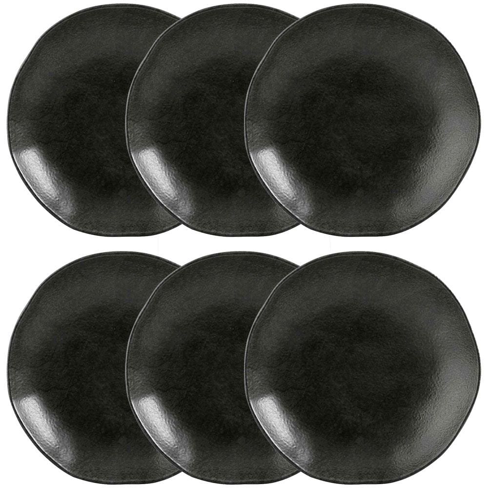 Conjunto com 6 Pratos Fundos Porto Brasil Orgânico Carbon em Cerâmica Stoneware 21,2cm - Preto