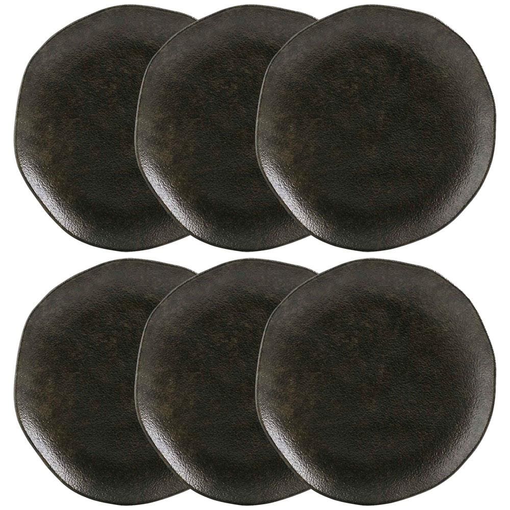 Conjunto com 6 Pratos de Sobremesa Porto Brasil Orgânico Oxyx em Stoneware 19,1cm – Preto