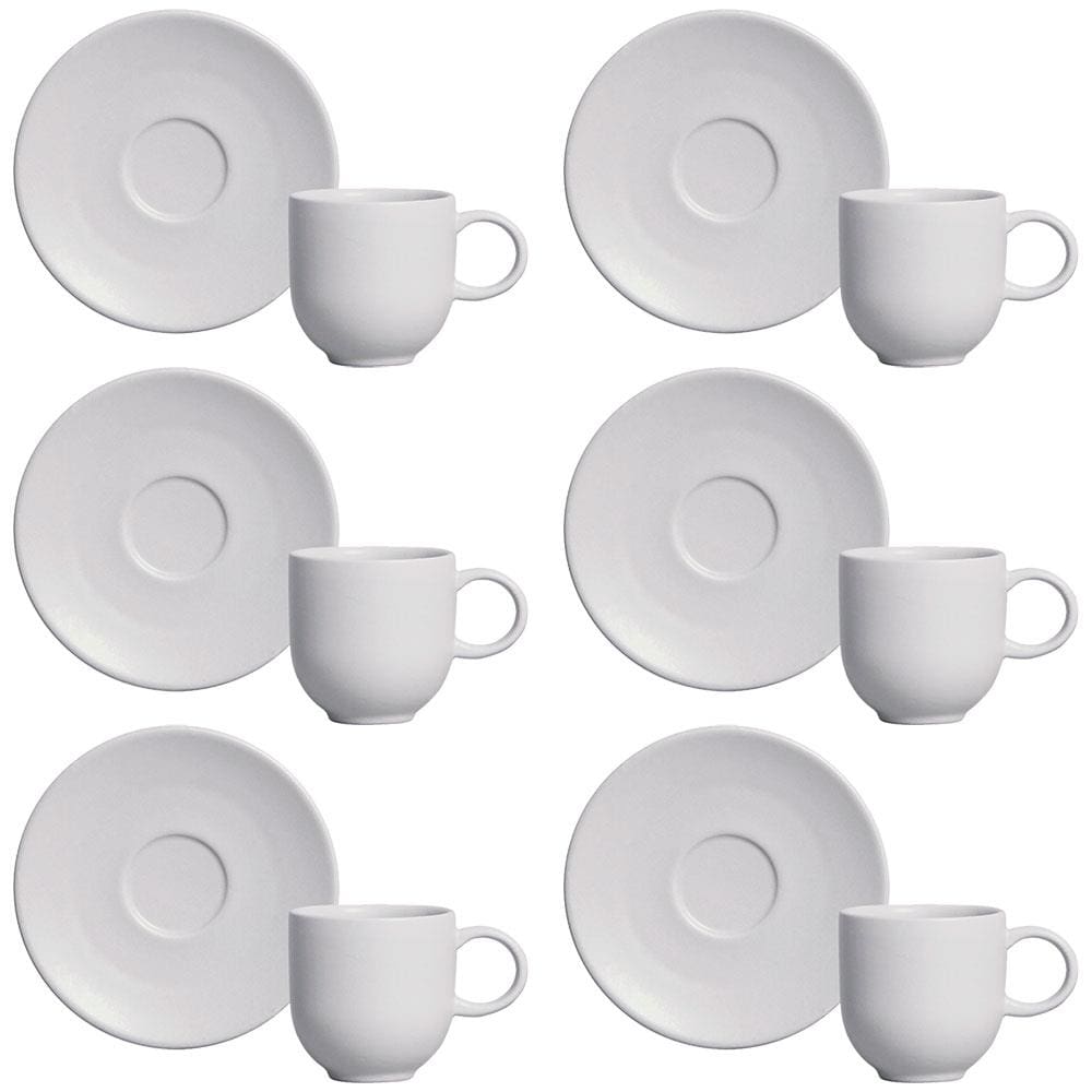Conjunto com 6 Xícaras e Pires para Café Porto Brasil Coup Vit em Stoneware Cinza - 97 ml